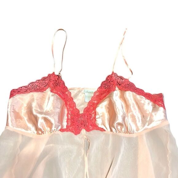 Y2K Babydoll Tank Woman's Size 16/18 Camisole Split Bodice Lace Satin Sleepwear - Picture 2 of 9